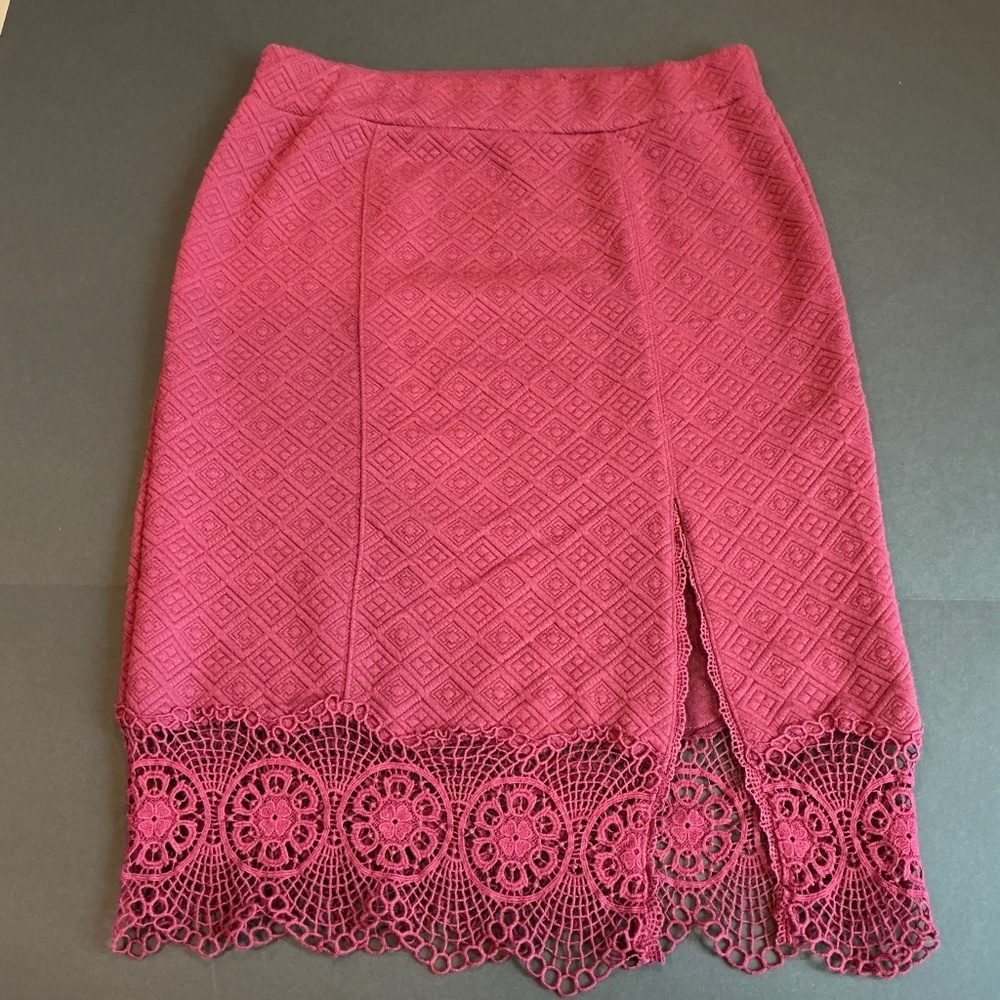 Free People Burgundy Knit Lace Hem Midi Skirt